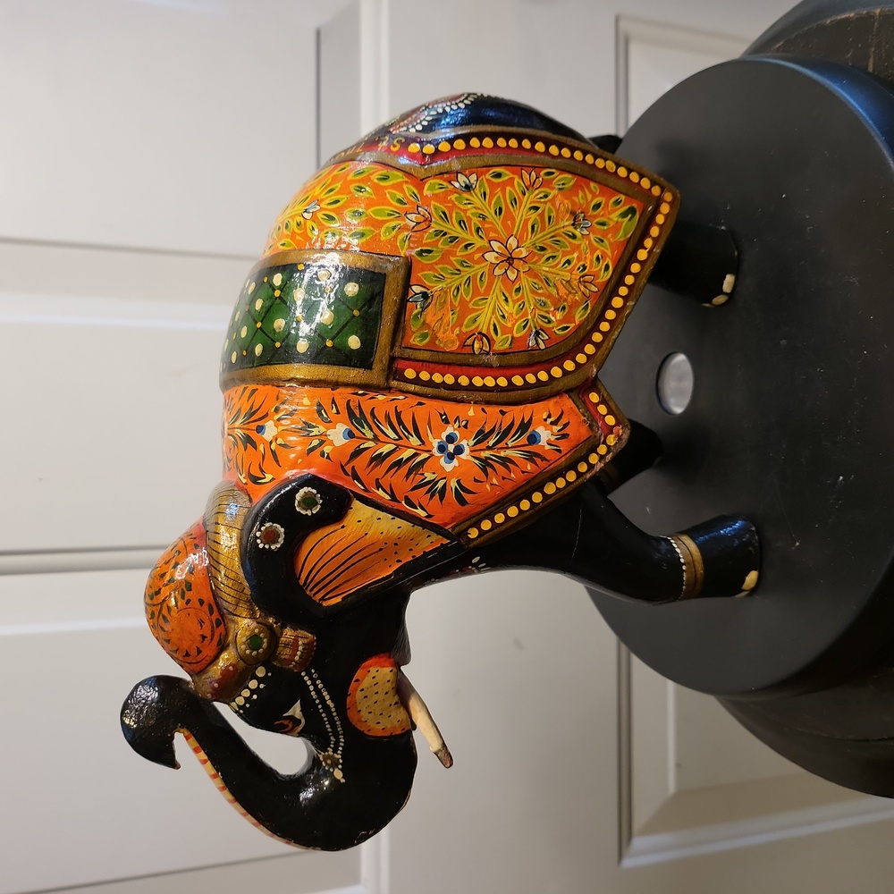 Vintage Asian Hand Painted Wooden Elephant - Picture 1 of 12